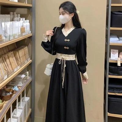 大码连衣裙女2025新中式秋冬胖mm复古国风裙子气质显瘦收腰打底裙