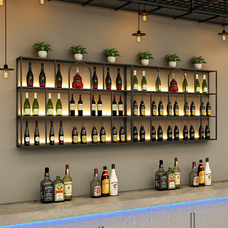 酒吧吧台酒架壁挂铁艺展示架挂墙酒柜清吧墙上红酒架子酒架置物架