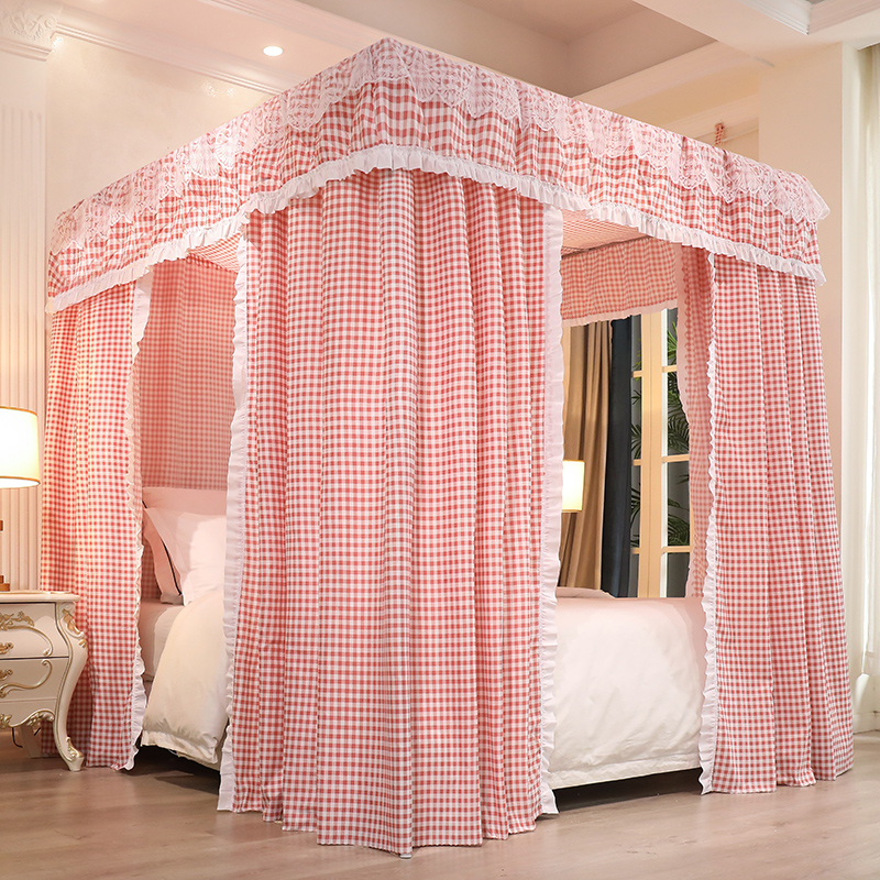 新款公主风遮光床帘蚊帐一体式家用卧室防尘顶加厚床幔落地小清新