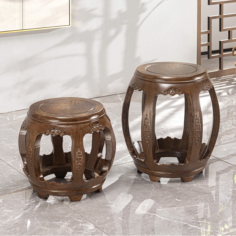 红木鼓凳鸡翅木圆凳子实木镶贝壳古筝凳仿古换鞋凳中式小方凳琴凳