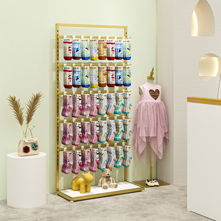服装店展示架陈列架落地式袜子架挂钩可调节童装店铁艺金色货架子