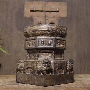 石雕青石雕刻仿古做旧八宝狮子石墩花盆底座中式复古古典装饰摆件