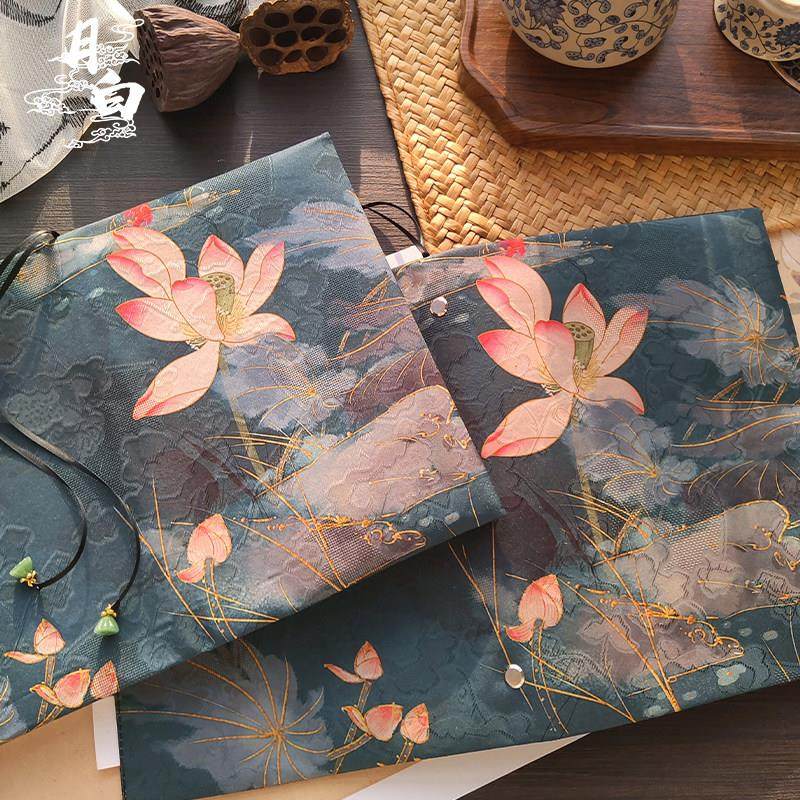 月白 荷之韵 国风荷花手账手帐本书衣红云纱活页日记本笔记本礼物,文具电教/文化用品/商务用品,手帐/日程本/计划本,淘宝优惠券,粉丝福利购,淘宝优惠卷