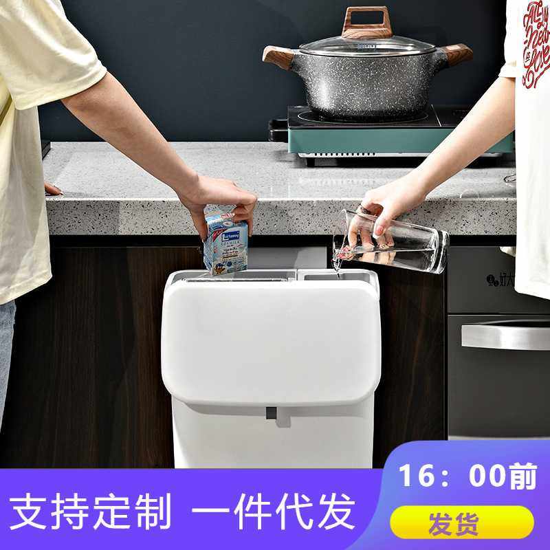 厨房干湿分离橱柜垃圾桶壁挂式专用家用柜门厨用大容量分类台面