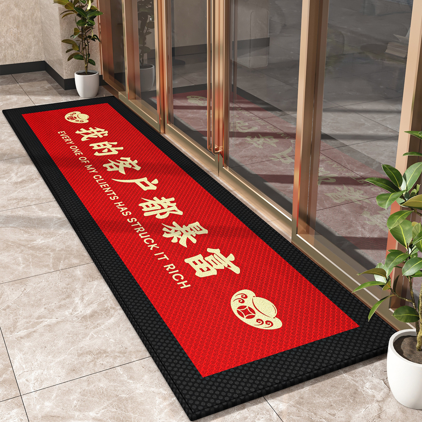 法超绒新款商用长条地垫酒店入户门红色脚垫商铺室外防滑引流地毯