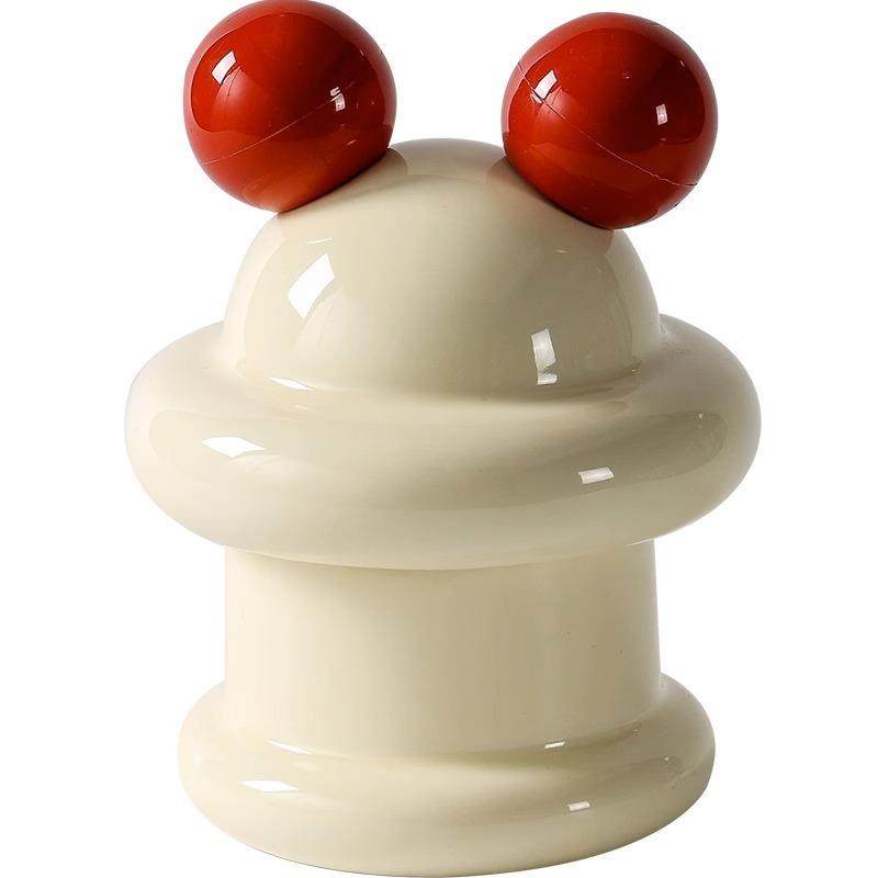 球球牙签筒可爱高颜值陶瓷个性创意牙线盒棉签桶桌面收纳罐摆件