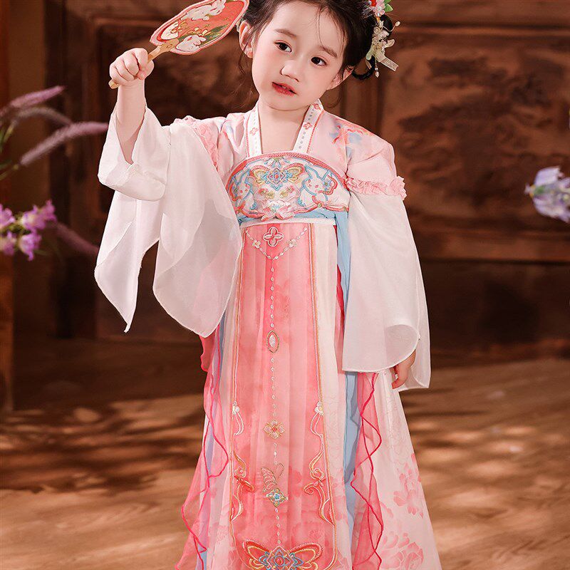 儿童扇语春风团扇舞演出服桃花笑小天仙古风舞蹈服女Z童汉服襦裙