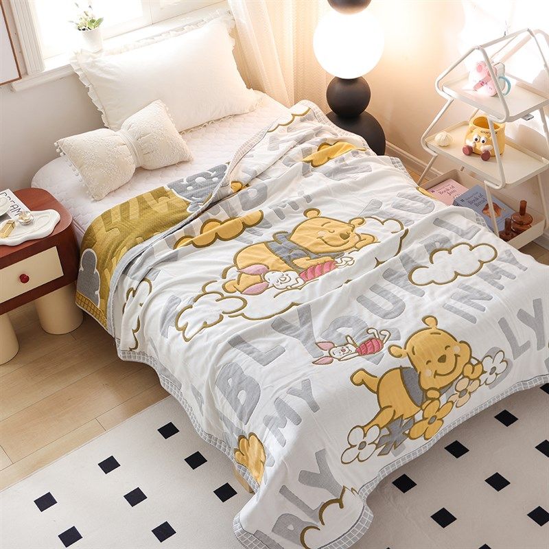 卡通纯棉a纱布盖毯新款四季全棉单人家用毯子办公室午睡毯毛巾被