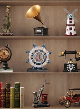 复古电话机留声机摆件美式客厅酒柜柜H子装饰品书柜书架工艺品摆