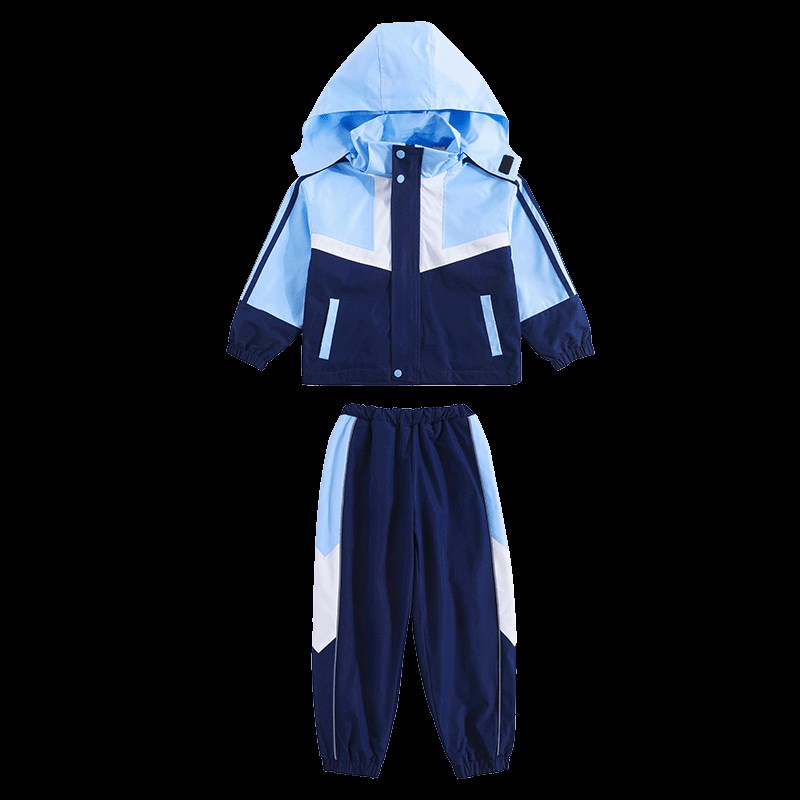 学院风天蓝冲锋i衣校服套装中小学生秋冬季新款男女童班服幼儿园