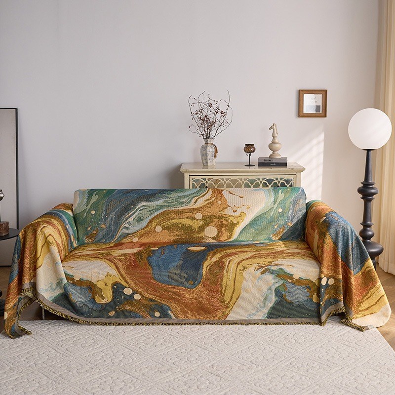 沙发盖布中古风油画风四季通用防B滑全包盖巾沙发套罩垫毯子沙发
