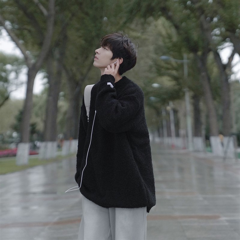 E2023秋冬新品男毛衣日系x复古纯色休闲套头衫学生针织线衫潮流男