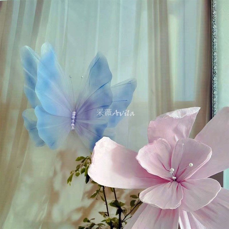 30cm/50cm/65cm大型立体丝网花蝴蝶婚礼布置道具商场大Z型活动摆