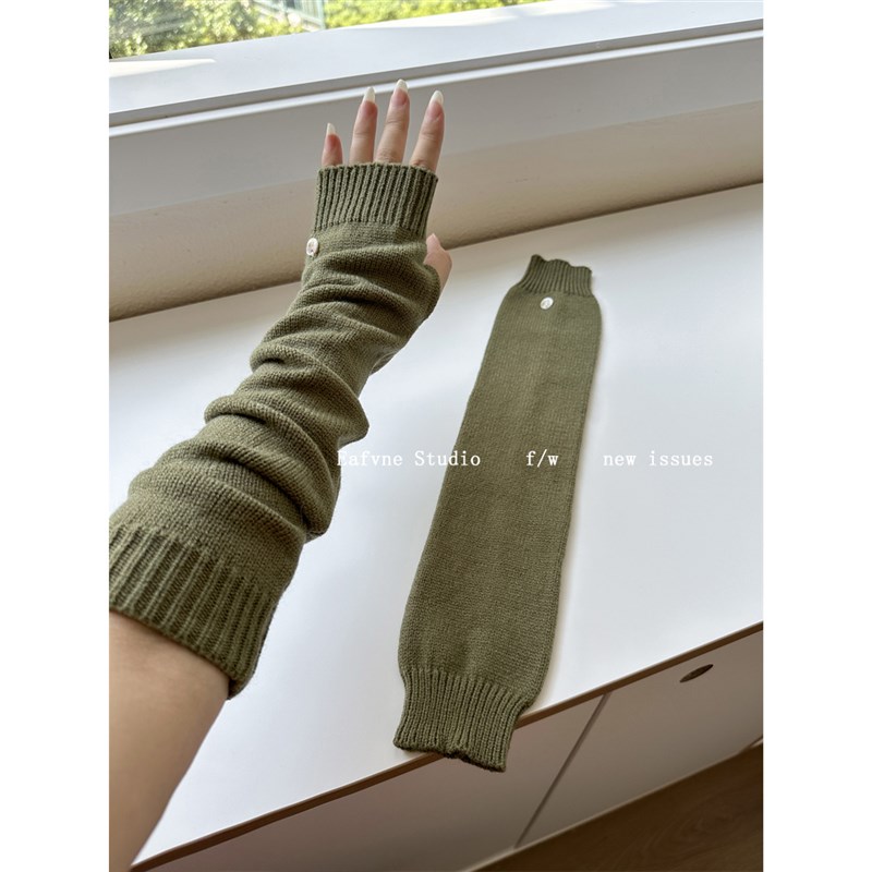 慵懒风时髦穿搭纯色针织袖套w女秋冬保暖护胳膊毛线长款手套堆堆