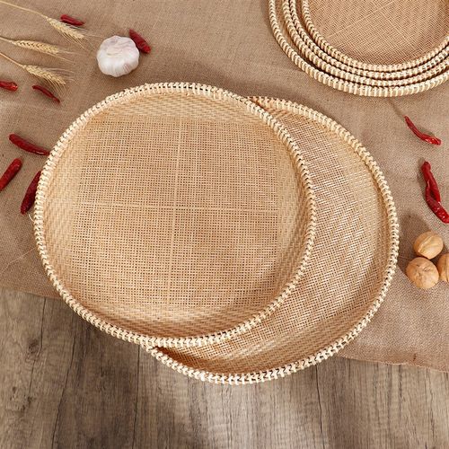 竹编制品篮子g细孔无孔竹筛子圆簸箕家用馒头筐蒸盘晾晒托盘竹盘