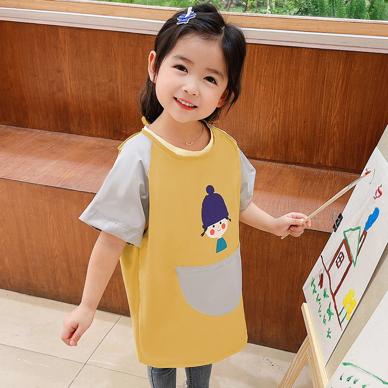 儿童防水画画围裙短袖幼儿园美术定制logoN罩衣宝宝吃饭防脏围兜