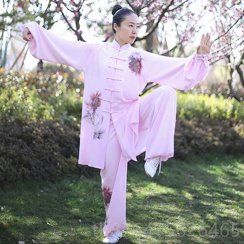 正品马蕾新款春表夏丝麻太极极拳服演服太服加长版飘逸绘款粉彩妆