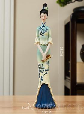 正品中风只此青绿摆件新中式奢古风仕女高轻档客厅玄关酒柜艺术国