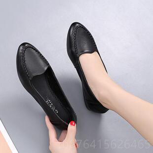 正品2023中春夏真牛皮妈妈鞋底舒适牛筋软底软面皮大码老年平低跟