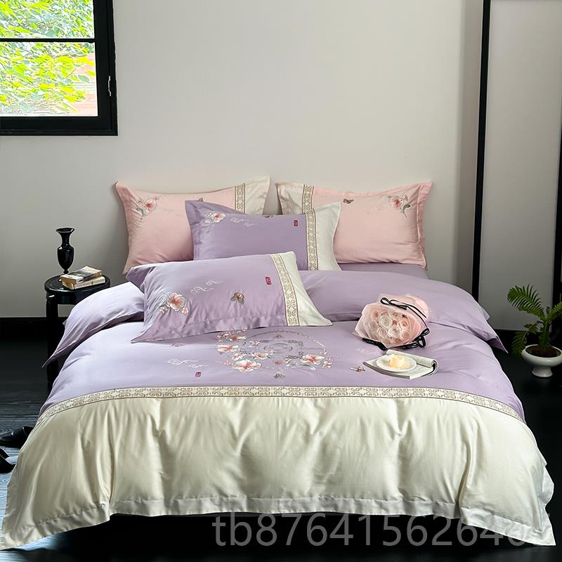 正品纯被棉四件套00全棉亲肤新定中式中国风刺绣床品结婚套可做1