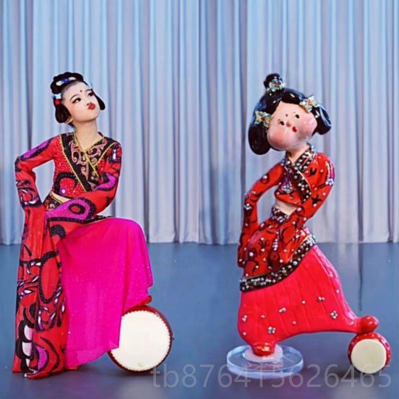 正品儿童汉唐服楚优舞蹈声服中国风古典舞民踏鼓声红色水袖演出族图片