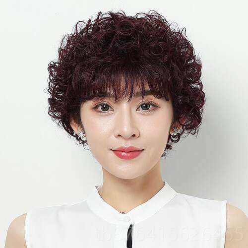 正品假发然女短卷发真人发真丝短发气质发全头套式自中老年假发套