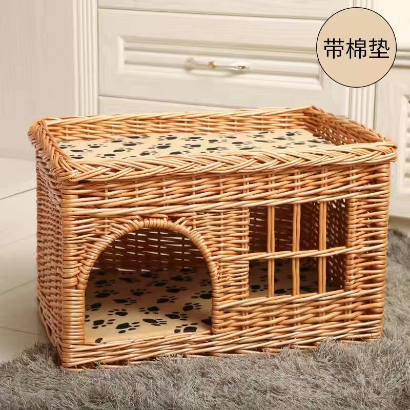 正品夏季猫窝藤别编猫窝四季通封闭式猫房墅拆洗别墅猫屋猫用可笼