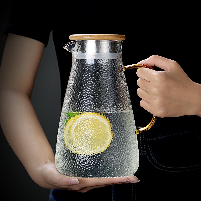 冷水壶玻璃耐高温大容量水壶夏家用泡茶壶水杯套装锤纹耐热凉水壶
