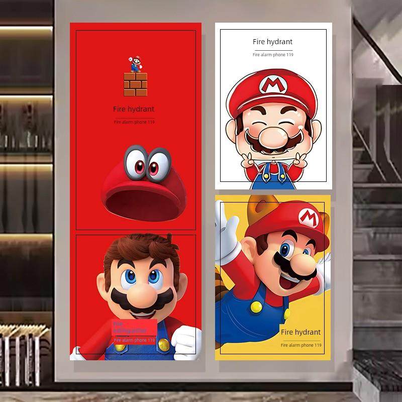 消火栓箱标志可爱卡通贴纸灭火器柜水井门阻塞经典美化装饰海报图