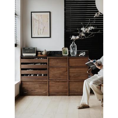 富盛基/黑胡桃茶柜客厅柜储物柜家墙小边柜石板餐具柜