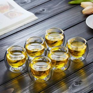 双层玻璃品茗杯主人杯个人用办公室功夫茶具家用喝水小茶杯6只装