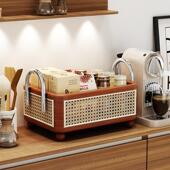 中古风茶具存放盒茶叶咖啡豆茶包收纳层架茶水间吧台置物架藤编篮