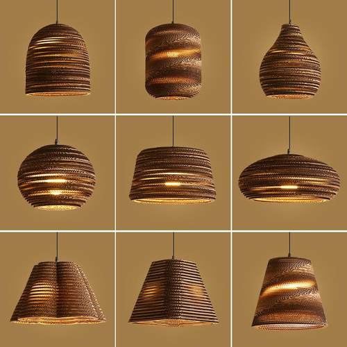 东南亚瓦楞纸日式风格裸蛹灯复古风情酒吧咖啡厅商用餐厅纸皮吊灯