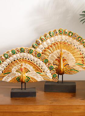 东南亚风格孔雀摆件装饰品工艺品摆件客厅卧室桌面摆设实木雕装饰