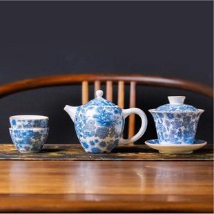 掐丝银青花功夫茶具套装 丹 新款 手工珐琅彩描金轻奢家用办公礼盒装