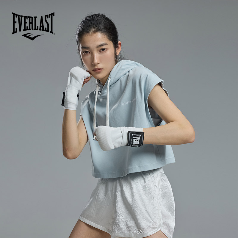美国EVERLAST拳击训练服女短款连帽背心速干无袖运动上衣坎肩罩衫