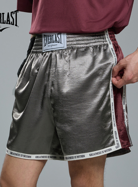 美国EVERLAST泰拳训练拳击裤男撞色缎面健身搏击三分运动短裤女夏