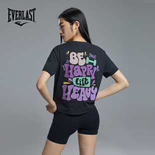 美国EVERLAST拳击训练短款上衣女crossfit插肩袖速干健身短袖t恤