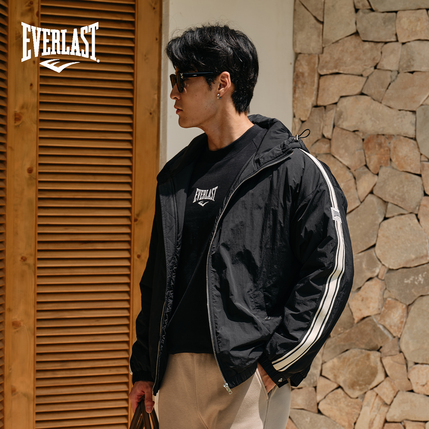 美国EVERLAST拳击高街运动休闲复古工装外套落肩秋冬保暖连帽棉服