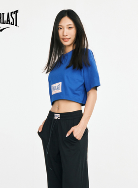 美国EVERLAST拳击女款运动T恤 短款露脐纯棉显瘦健身瑜伽短袖上衣