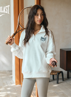 美国EVERLAST拳击运动训练高街男女款重磅纯棉落肩半拉链翻领卫衣