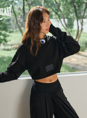 美国EVERLAST拳击训练服女运动罩衫后背开叉短款露脐健身长袖t恤