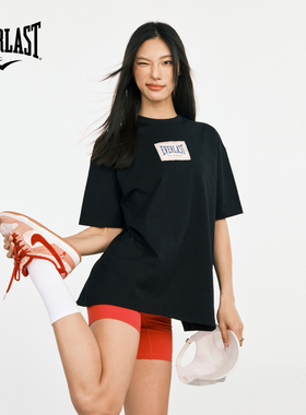 美国EVERLAST女款短袖T恤 背部开叉设计款oversize运动无束缚罩衫