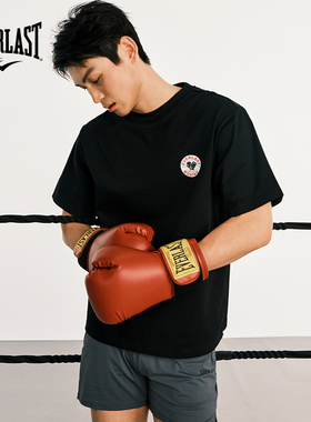 美国EVERLAST拳击运动休闲短袖 训练健身宽松透气纯棉印花简约T恤