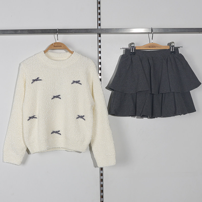 巴拉巴拉童装2025冬装新款女中幼童毛织套装202425104002