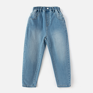 巴拉巴拉女中童裤子春季时尚宽松百搭牛仔长裤萝卜裤202125108005