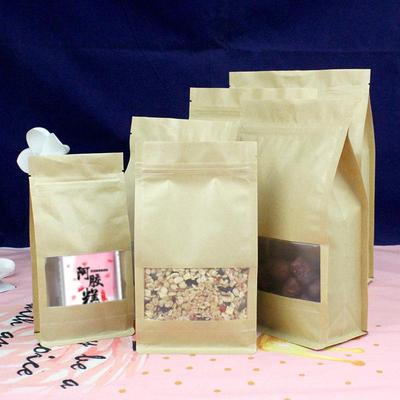 八边封开窗牛皮纸袋五谷杂粮包装袋枸杞坚果瓜子拉链自封分装袋子