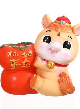 卡通可爱国潮马树脂摆件家居插花办公室桌面装饰笔筒新年年会礼品