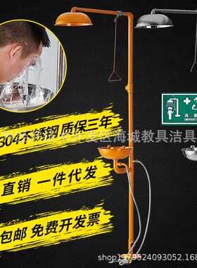 ABS黄色304不锈钢复合式紧急喷淋洗眼器立式冲淋 验厂 洗眼器装置