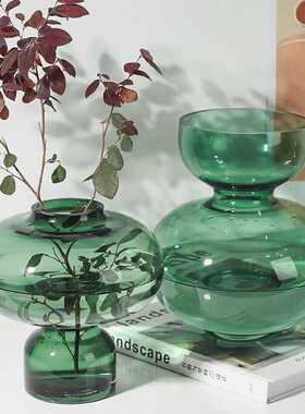 绿色玻璃花盆葫芦花瓶北欧风格创意简约设计摆件客厅样板间插花